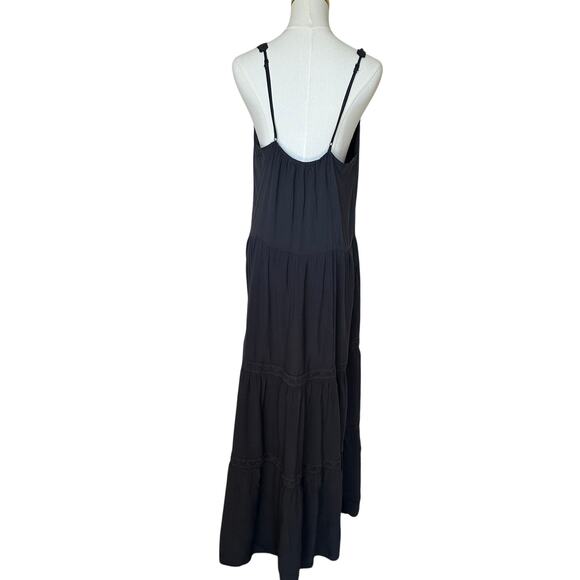 Splendid Dark Gray Tiered Ruffle Sundress Maxi Dress MEDIUM Embroider Boho $188 - Picture 9 of 11